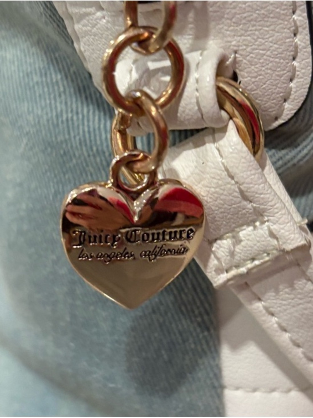 Juicy Couture light blue denim and white Dome Satchel with Heart Charm - Picture 4 of 11